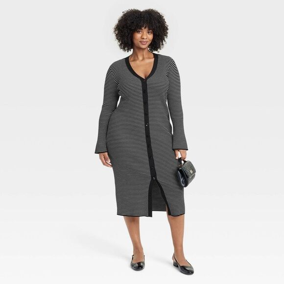 A New Day - Women's Bell Long Sleeve Midi Sweater Dress - A Ne Black - Picture 3 of 4